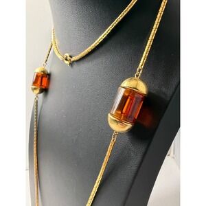 Vintage Necklace Gold Tone Acrylic Opera 36" Long